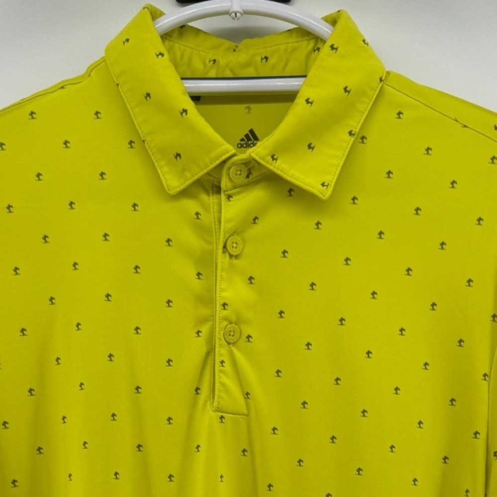 Adidas Primegreen Mens Small Solar Yellow Palm Tree Print Golf Polo Shirt S